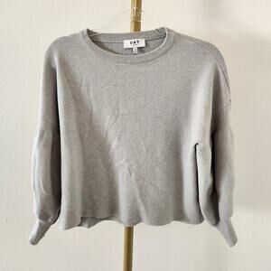 OAT Balloon Sleeve Crew Sweater Cropped Womens Size Small Gray